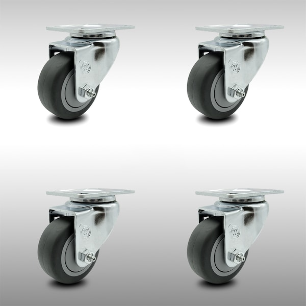 3 Inch SS Thermoplastic Rubber Wheel Swivel Top Plate Caster Set